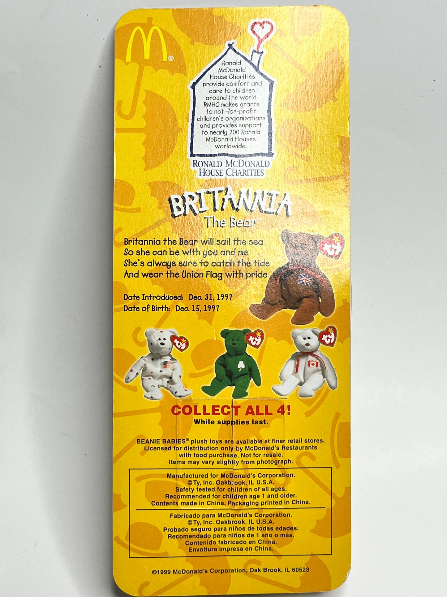 Ty Beanie Babies Britannia The Bear McDonald’s 1999
