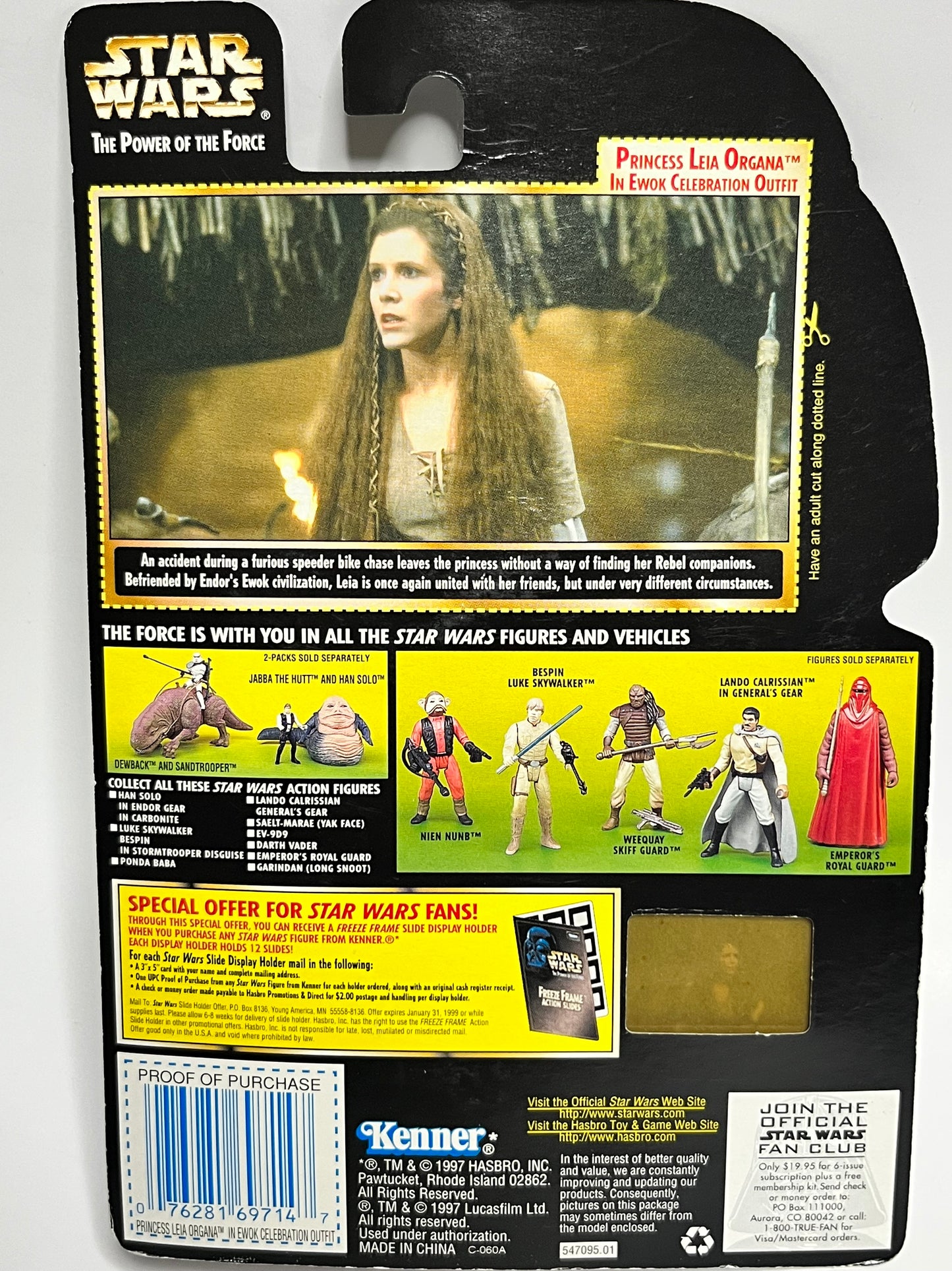 Star Wars Power Of The Force Freeze Frame Biggs Leia Organa in Ewok Celebration Outfit