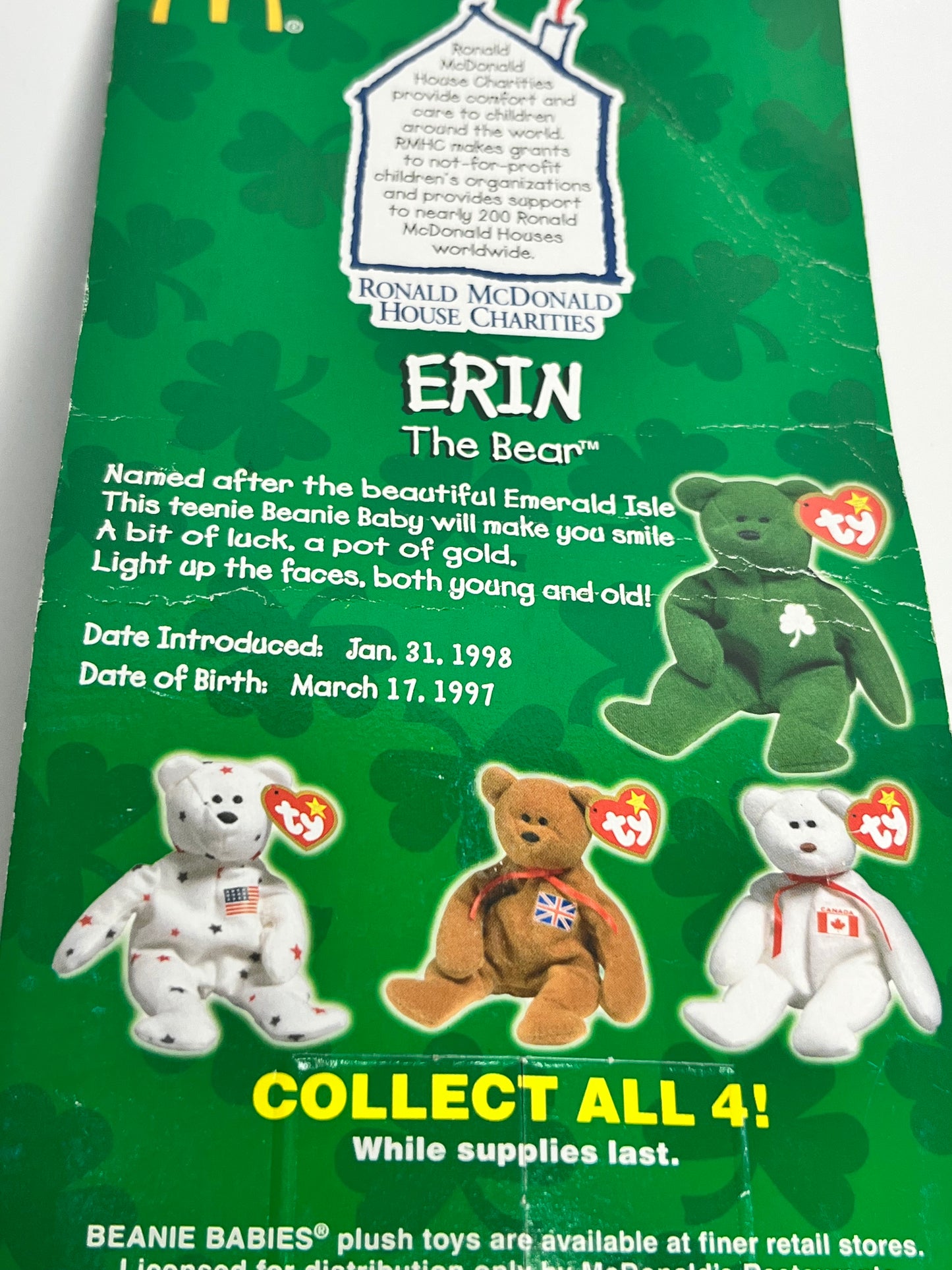 Ty Beanie Babies “Erin” The Bear McDonald’s 1999- condition 1